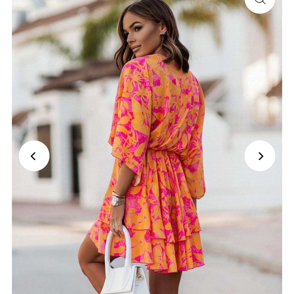 Boho Floral Ruffle Mini Dress - Picture 2 of 8